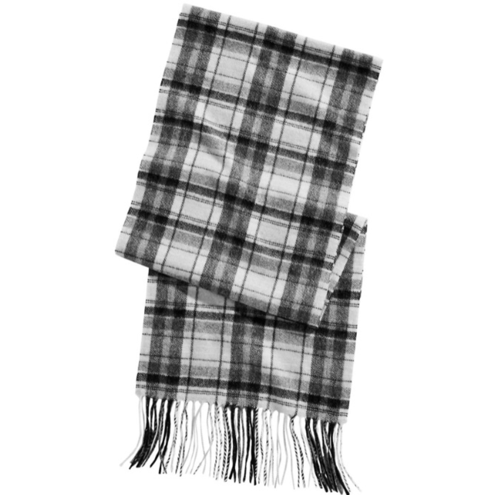 NWT Club Room Mens Scarf - Black - One Size - Plaid Print Fringe Trim Cashmere